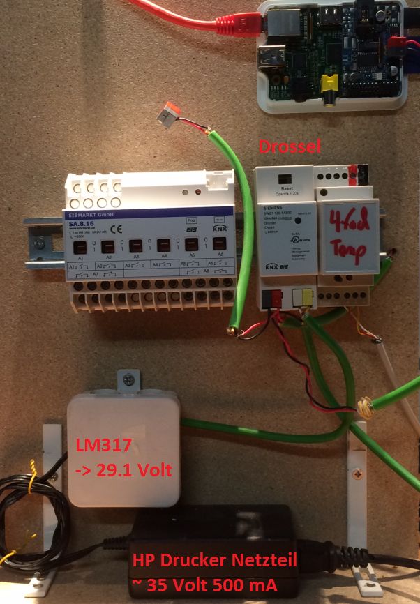 Testlab mit Druckernetzteil LM317, Siemens Drossel un busware ROT Modul